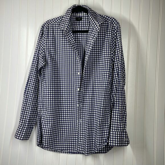 J. Crew Men’s Blue & White Long Sleeve Button Down Plaid Shirt Size Medium - Picture 1 of 4